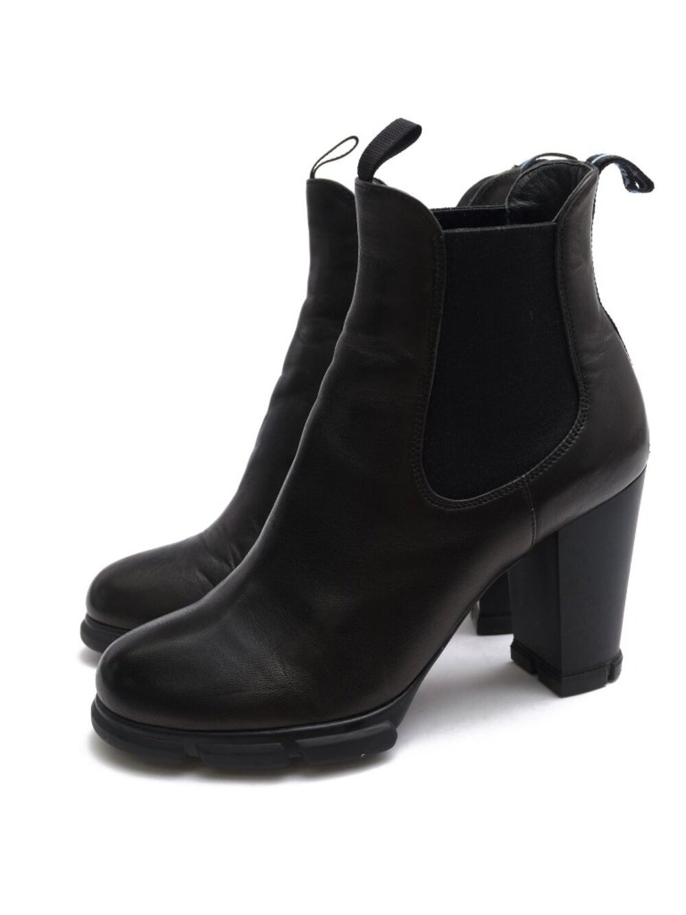 Prada Side Gore Boots Shoes Leather Black Rubber Sole High Heels